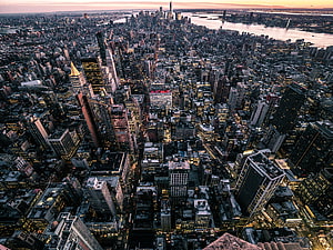 Aerial View of New York City Skyline at Dusk with Manhattan and the East River HD wallpaper