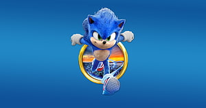 Sonic the Hedgehog Leaping Through a Golden Ring Against a Blue Background HD wallpaper