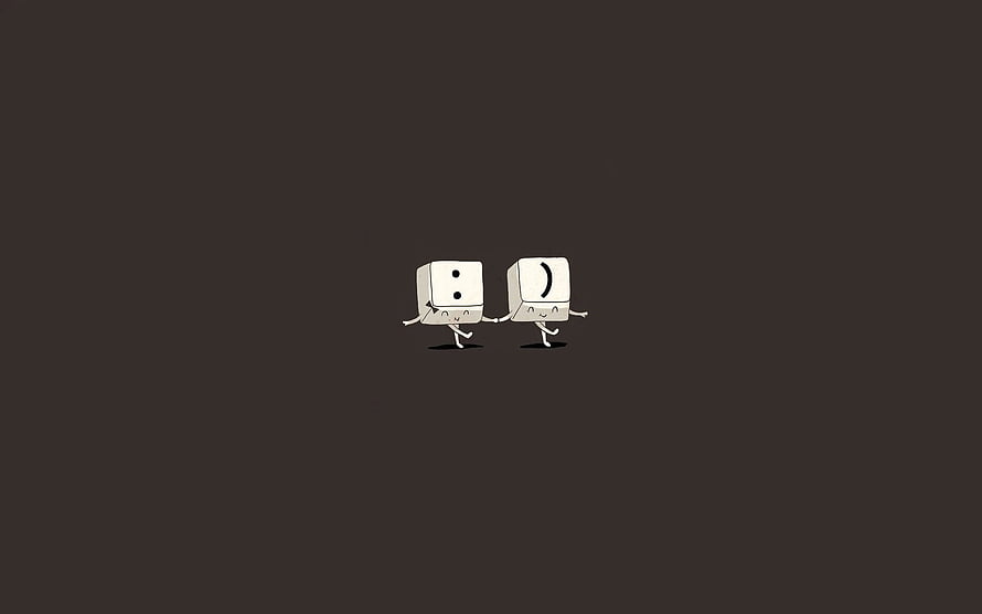 Two Cute Cartoon Dice Characters Holding Hands on Dark Background HD wallpaper