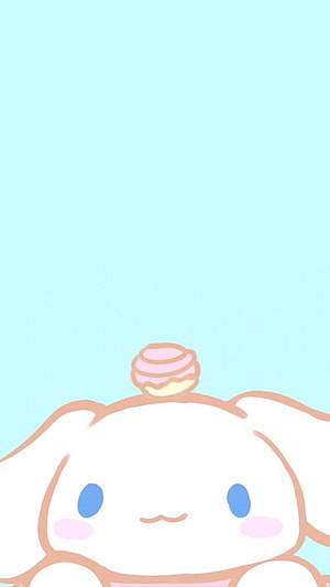 Cinnamoroll Kawaii Character with Macaron on Head Pastel Blue Background HD phone wallpaper