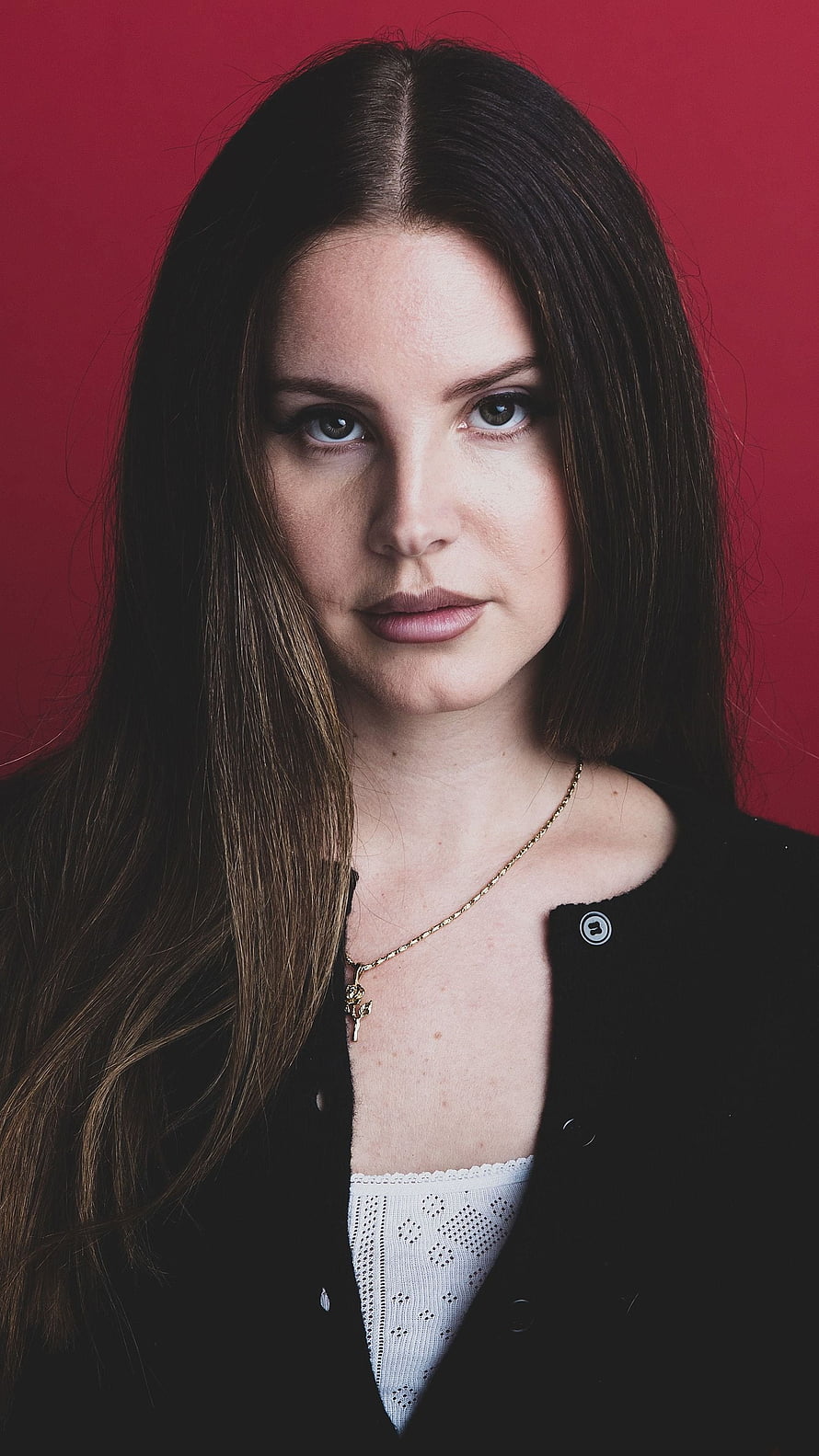 Lana Del Rey Studio Portrait Against Deep Red Background HD phone wallpaper