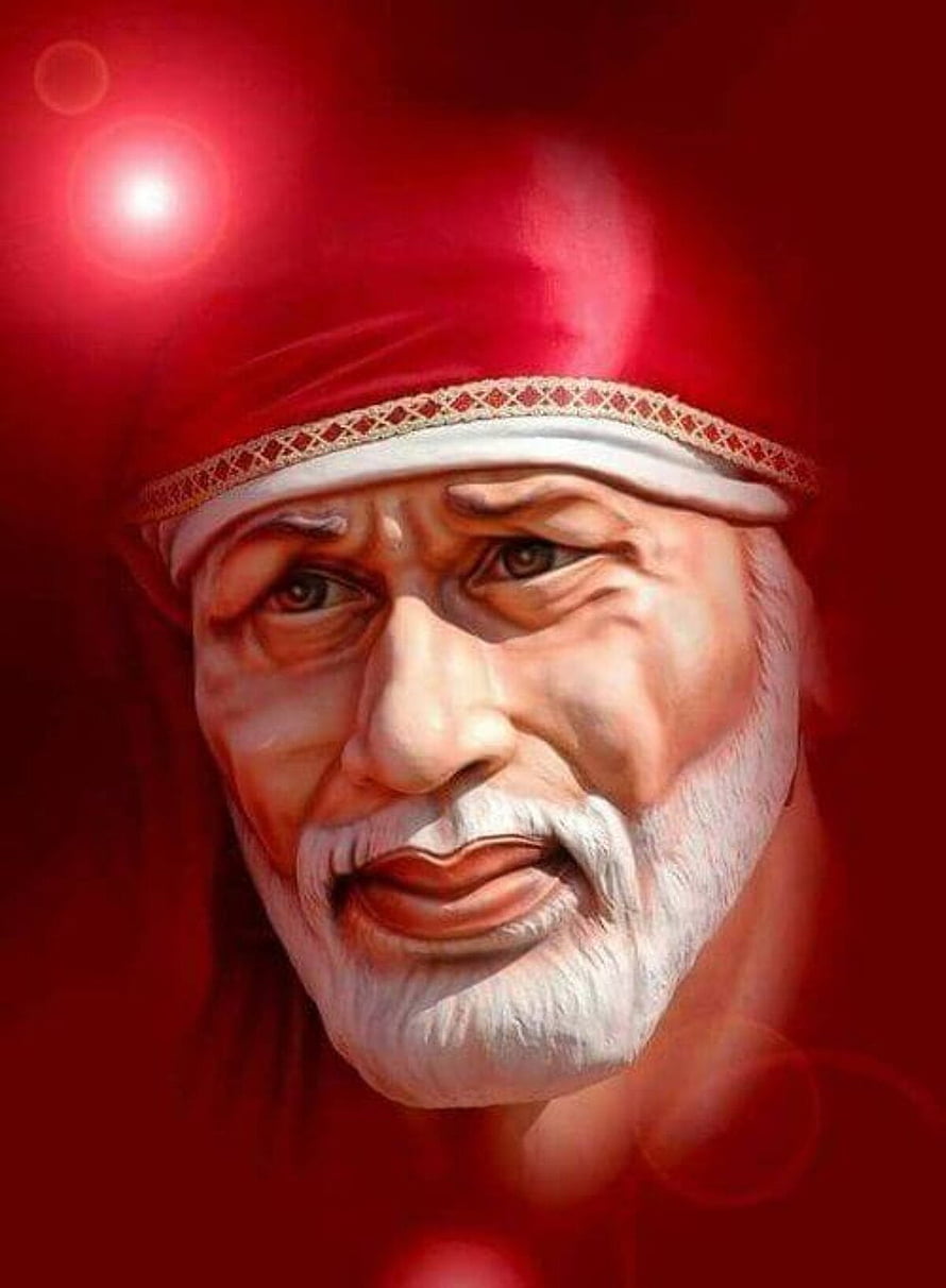 Sai Baba Portrait Digital Art with Red Turban and White Beard HD phone wallpaper