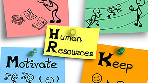 Colorful Human Resources Concept with Motivational Sticky Notes and Stick Figures HD wallpaper