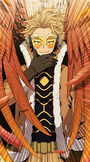 Hawks from My Hero Academia in Hero Costume with Orange Wings and Goggles HD phone wallpaper