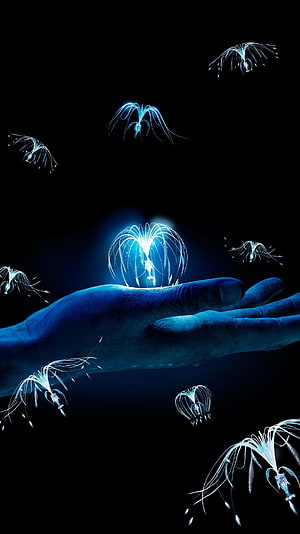 Avatar Pandora Bioluminescent Creatures Floating Above Glowing Human Hand, Avatar (2009) . Moviemania. Avatar poster, Avatar movie, Avatar tattoo, Pandora Planet HD phone wallpaper