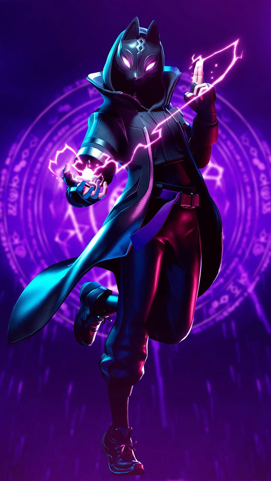 Fortnite Hybrid Skin Character Casting Purple Magic with Glowing Cat Mask HD phone wallpaper