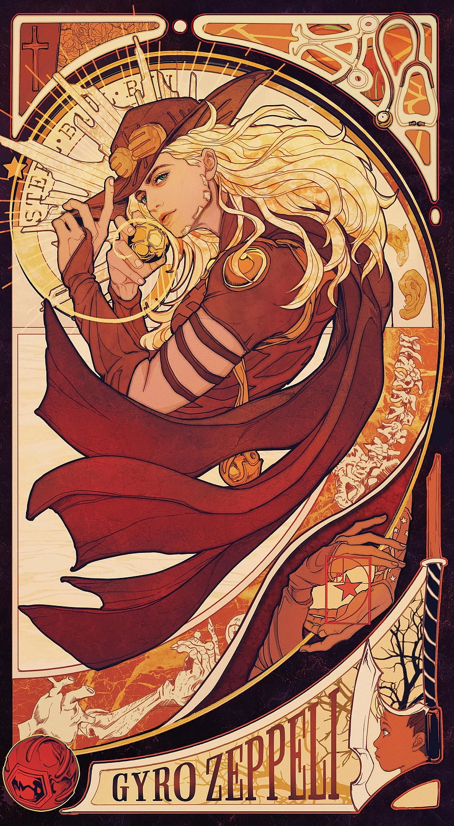 Gyro Zeppeli from JoJo's Bizarre Adventure in Art Nouveau Style HD phone wallpaper
