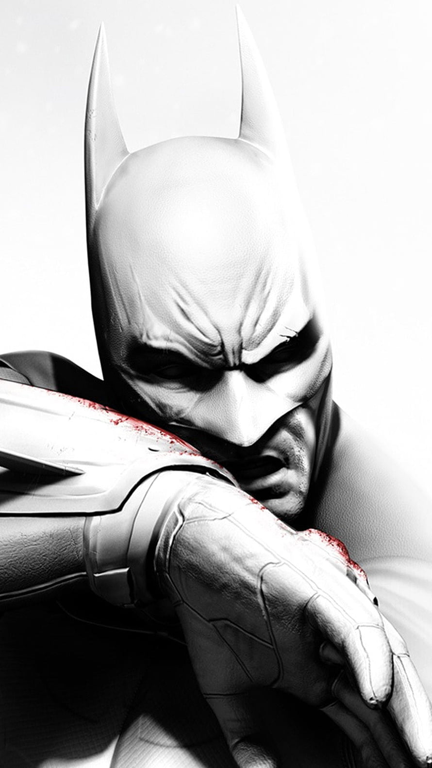 Gritty Black and White Batman Portrait with Blood Stains on Glove HD phone wallpaper