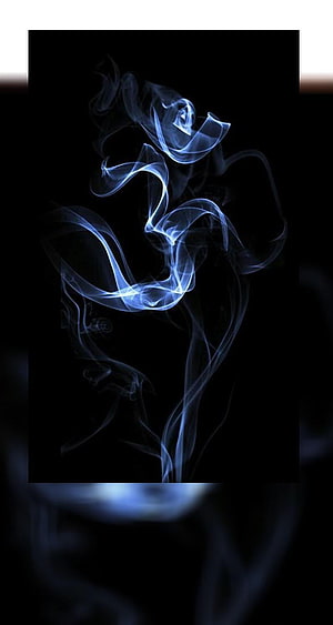 Ethereal Blue Smoke Swirls Forming Abstract Shapes on Black Background HD phone wallpaper