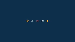 Minimalist Developer Icons on Dark Blue Background with Coffee and Code Symbols HD wallpaper