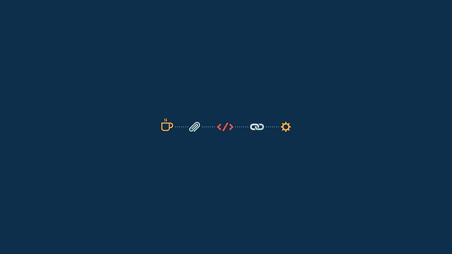Minimalist Developer Icons on Dark Blue Background with Coffee and Code Symbols HD wallpaper