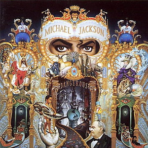 Michael Jackson Dangerous Album Cover Artwork with Ornate Baroque Illustration and Surreal Elements HD phone wallpaper