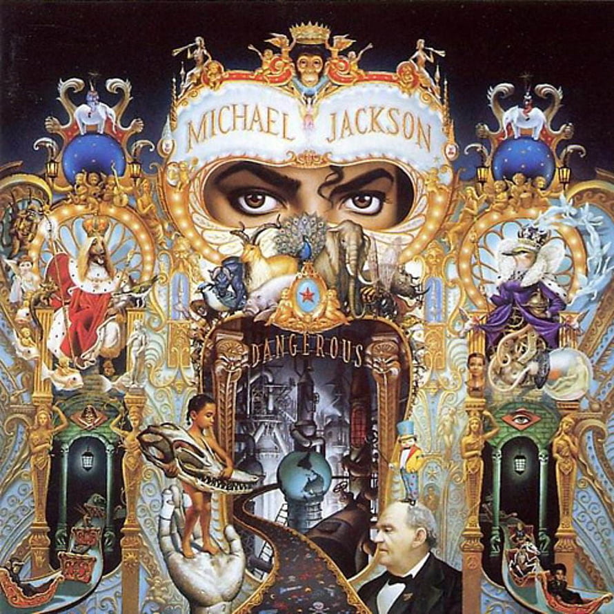 Michael Jackson Dangerous Album Cover Artwork with Ornate Baroque Illustration and Surreal Elements HD phone wallpaper