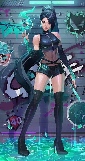 Valorant Sage Character Art with Neon Green Energy and Graffiti Background HD phone wallpaper