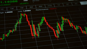 Candlestick Chart Displaying Stock Market Volatility and Price Trends on a Digital Trading Screen HD wallpaper