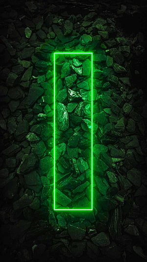 Glowing Green Neon Rectangle Over Dark Crushed Stone Texture HD phone wallpaper
