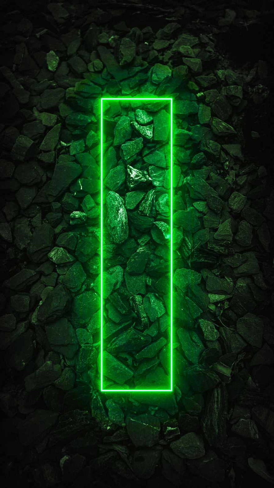 Glowing Green Neon Rectangle Over Dark Crushed Stone Texture HD phone wallpaper