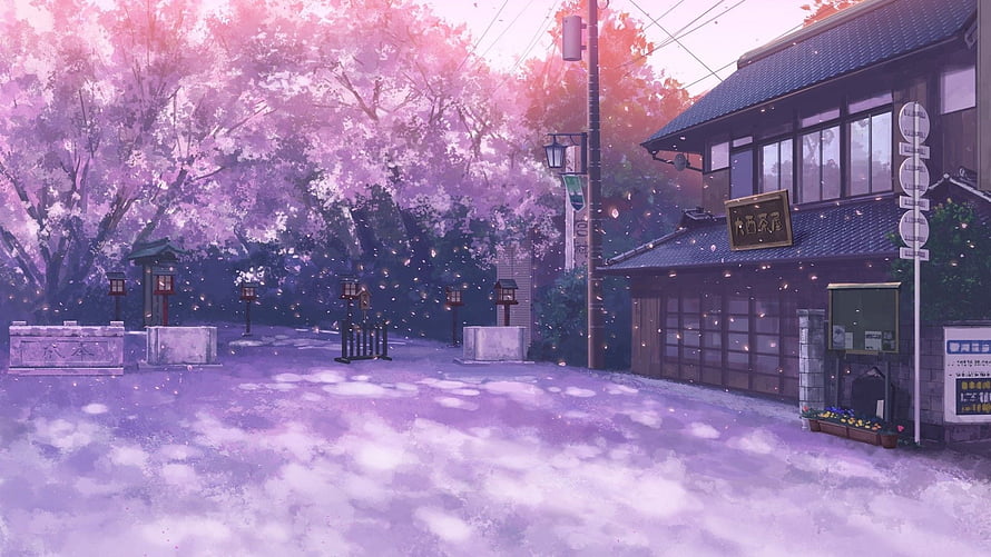 Serene Japanese Street Lined with Blooming Cherry Blossoms in Soft Pastel Light HD wallpaper