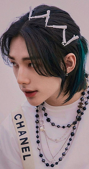 Hyunjin from Stray Kids in Chanel Accessories with Green Hair Streaks HD phone wallpaper