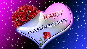 Romantic Anniversary Card With Red Roses And Sparkling Heart Design HD wallpaper