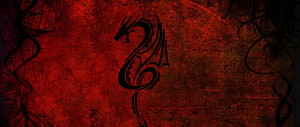 Black Tribal Dragon Silhouette on Dark Red Grunge Background HD wallpaper