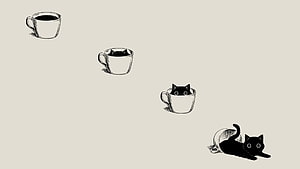Minimalist Black Cat Emerging From Coffee Cup Ink Illustration HD wallpaper