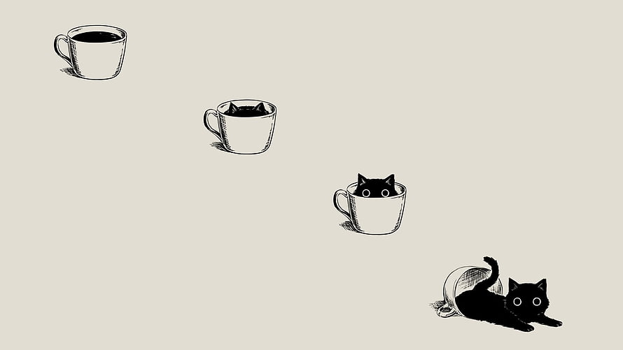 Minimalist Black Cat Emerging From Coffee Cup Ink Illustration HD wallpaper