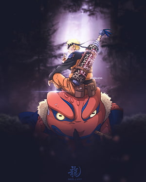 Naruto Uzumaki Riding Gamabunta in a Dark Forest with Moonlight HD phone wallpaper