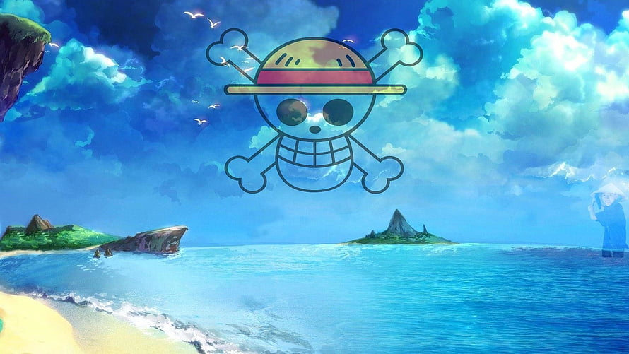 One Piece Jolly Roger Jolly Roger Over Tropical Island Seascape HD wallpaper