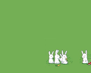 Cute White Rabbits Eating Carrots on a Minimalist Green Background HD wallpaper