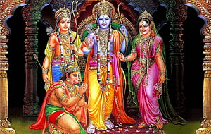 Ram Sita Lakshman and Hanuman in Traditional Indian Temple Art HD wallpaper
