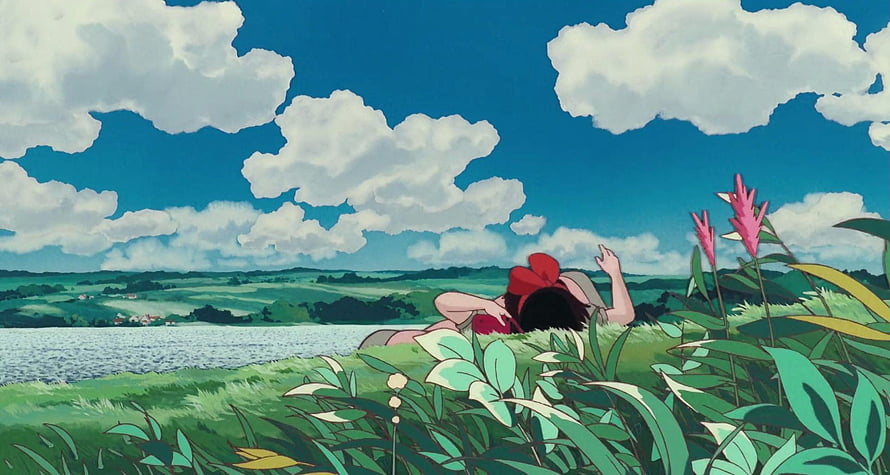 Kiki from Kiki's Delivery Service Lying in a Meadow by the Lake HD wallpaper