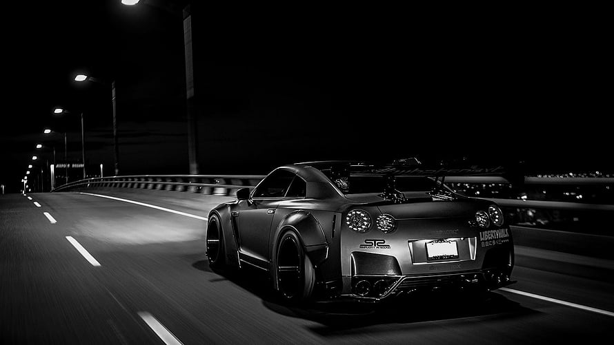 Nissan GT-R R35 Liberty Walk Widebody on a Night Highway HD wallpaper
