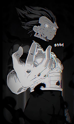Vegeta Ultra Ego Anime Character with Glitch Effect and Dramatic Hand Gesture HD phone wallpaper