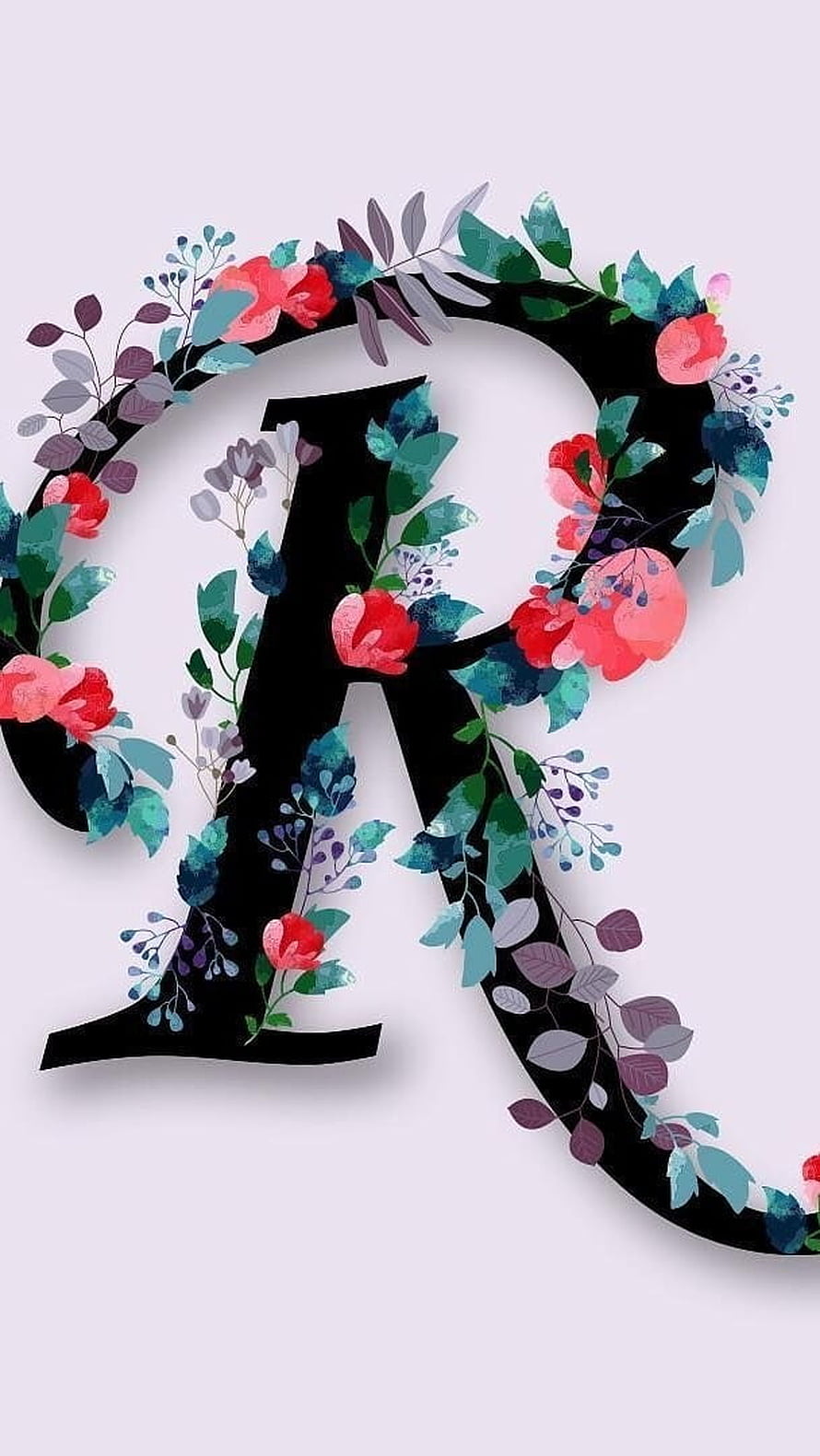 Floral Letter R Design with Watercolor Blooms and Botanical Elements HD phone wallpaper