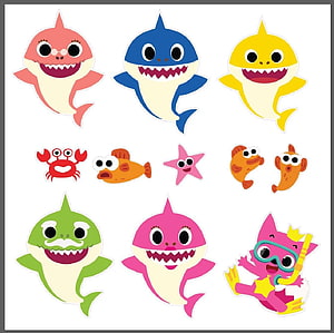 Baby Shark Family Cartoon Sticker Set with Sea Creatures HD wallpaper