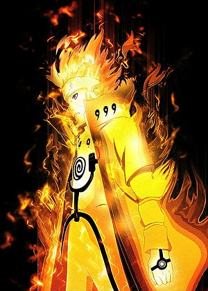 Naruto Uzumaki as Hokage in Golden Sage Mode with Fiery Aura HD phone wallpaper