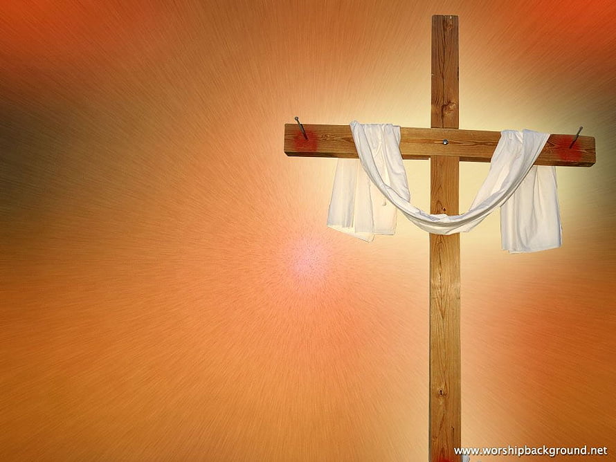Wooden Cross With White Cloth Against Warm Radiant Orange Background HD wallpaper
