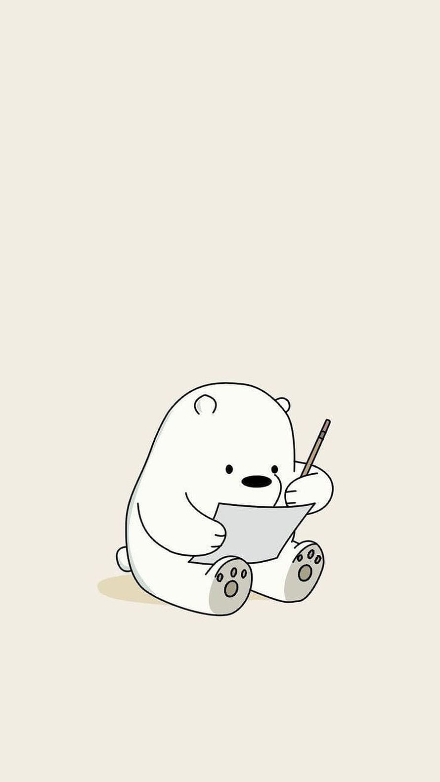 Ice Bear from We Bare Bears Sitting and Writing on a Minimalist Beige Background HD phone wallpaper