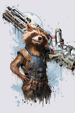 Rocket Raccoon from Marvel's Guardians of the Galaxy in a gritty sci-fi illustration HD phone wallpaper
