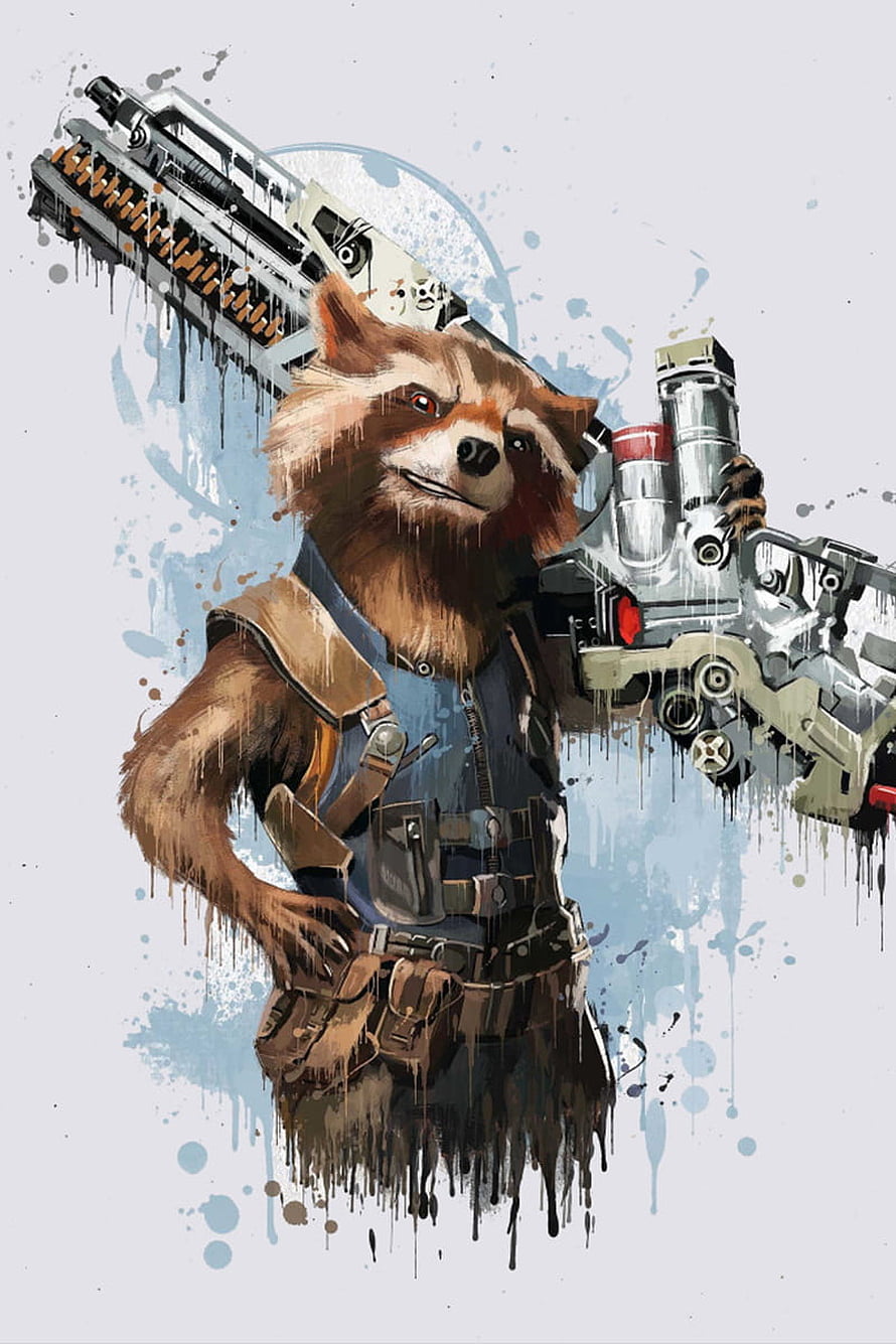 Rocket Raccoon from Marvel's Guardians of the Galaxy in a gritty sci-fi illustration HD phone wallpaper