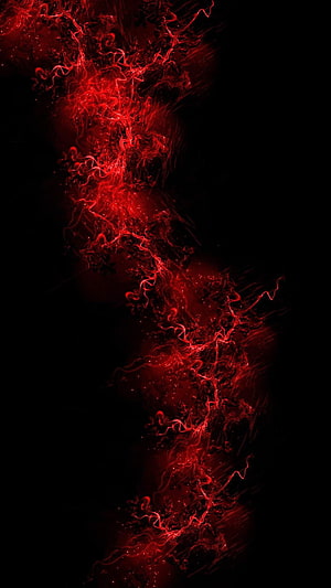 Vibrant red ink swirls and fluid smoke patterns on a deep black background HD phone wallpaper
