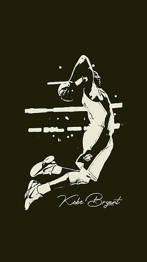 Kobe Bryant Mid-Air Dunk Illustration in High-Contrast Black and White Style HD phone wallpaper