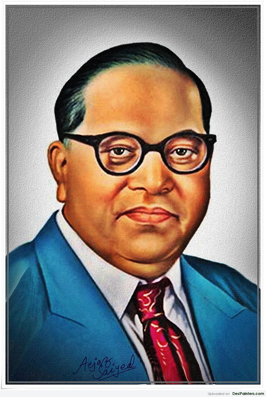 Dr. B. R. Ambedkar Portrait Painting in Blue Suit and Red Tie HD phone wallpaper