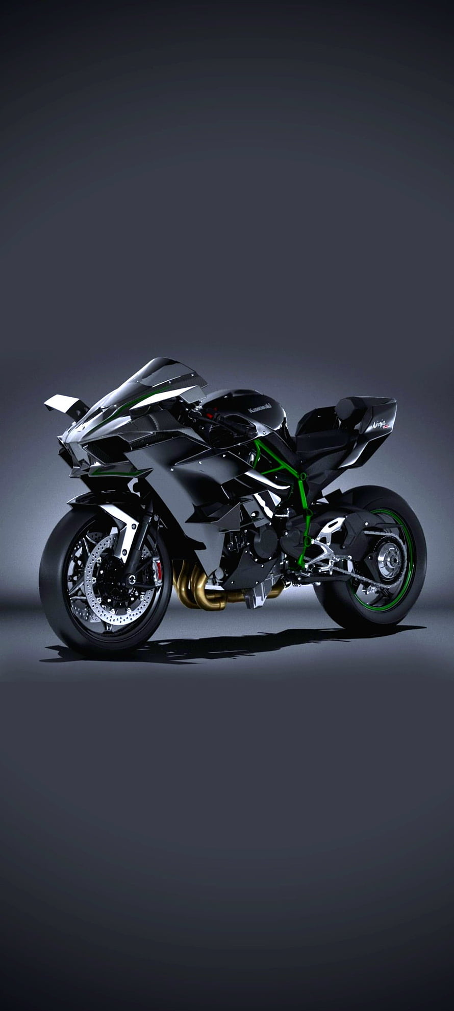 Kawasaki Ninja H2R Superbike in Matte Black and Green on Dark Studio Background HD phone wallpaper