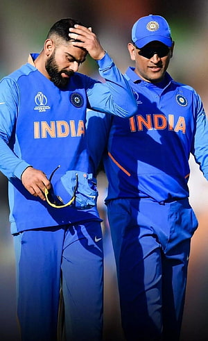 Virat Kohli and MS Dhoni in India Cricket Team Blue ODI Uniforms HD phone wallpaper