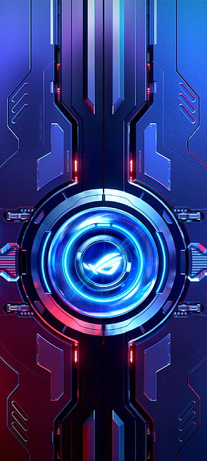 Asus ROG Gaming Phone Futuristic Interface with Glowing Blue Core and Neon Accents HD phone wallpaper