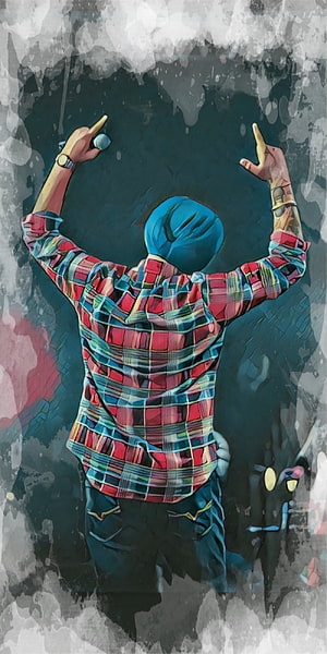 Sidhu Moose Wala Digital Art Portrait in Red Plaid Shirt with Raised Arms HD phone wallpaper