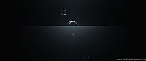 Dark Minimalist Abstract Wallpaper with Glowing Geometric Circles and Horizon Line HD wallpaper