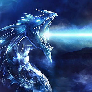 Glowing Blue Dragon Roaring With Electric Energy In Dark Fantasy Art HD phone wallpaper